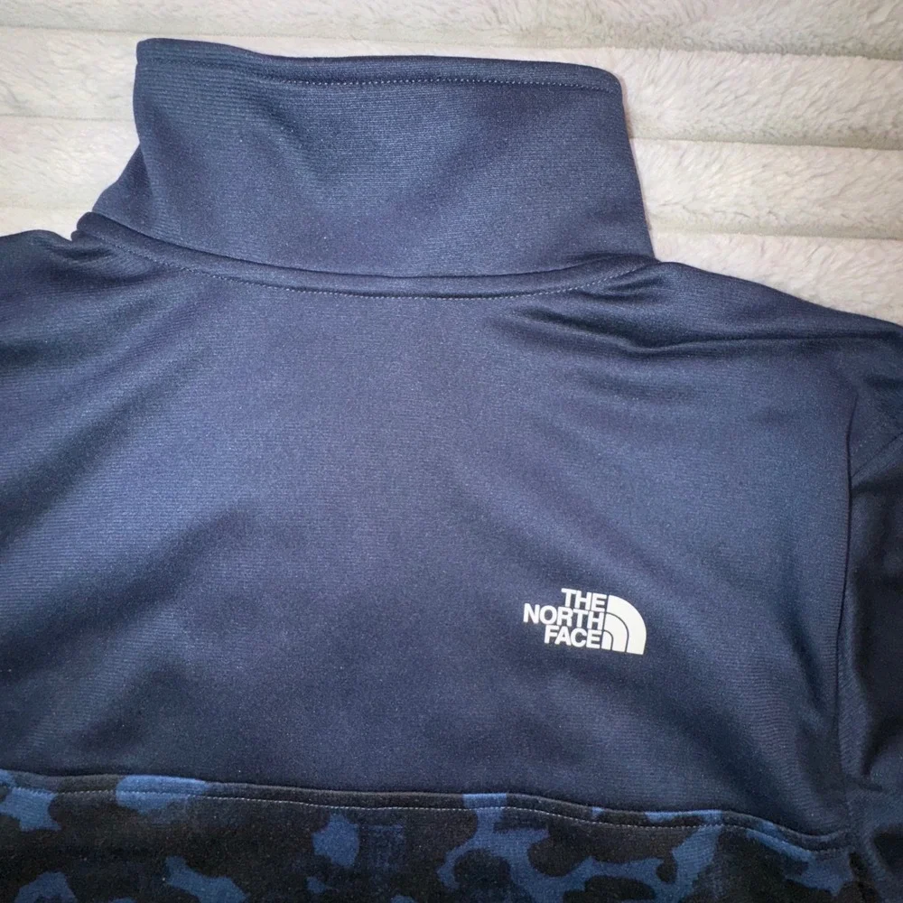 The North Face Jacket Mens S Blue Camo Canyonlands 1/4 QZip Pullover Soft fleece